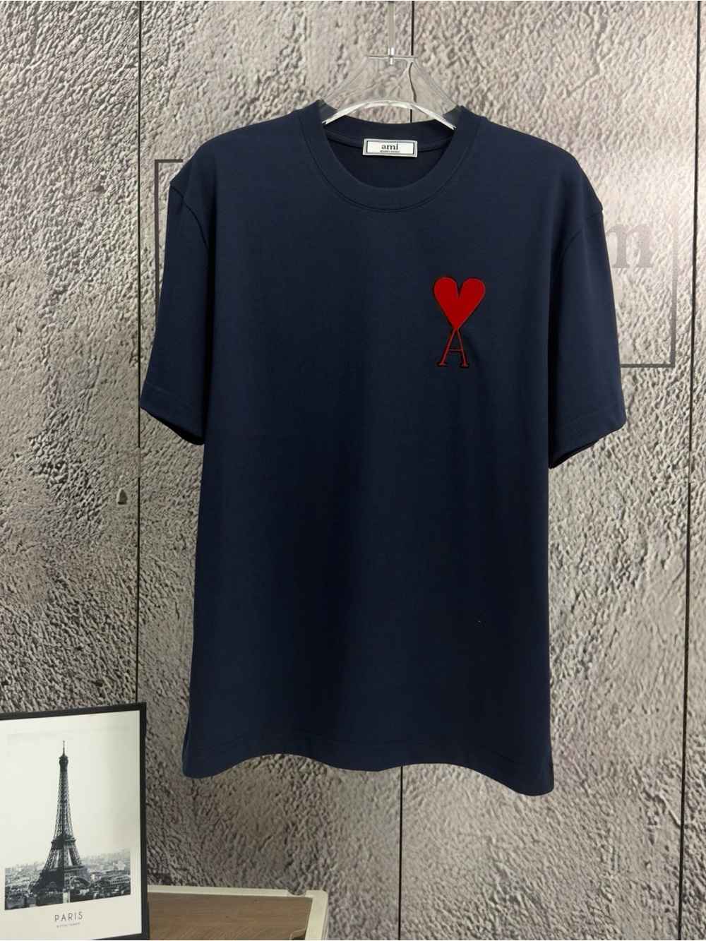 Ami Navy Tee with Red Heart 'A' Logo